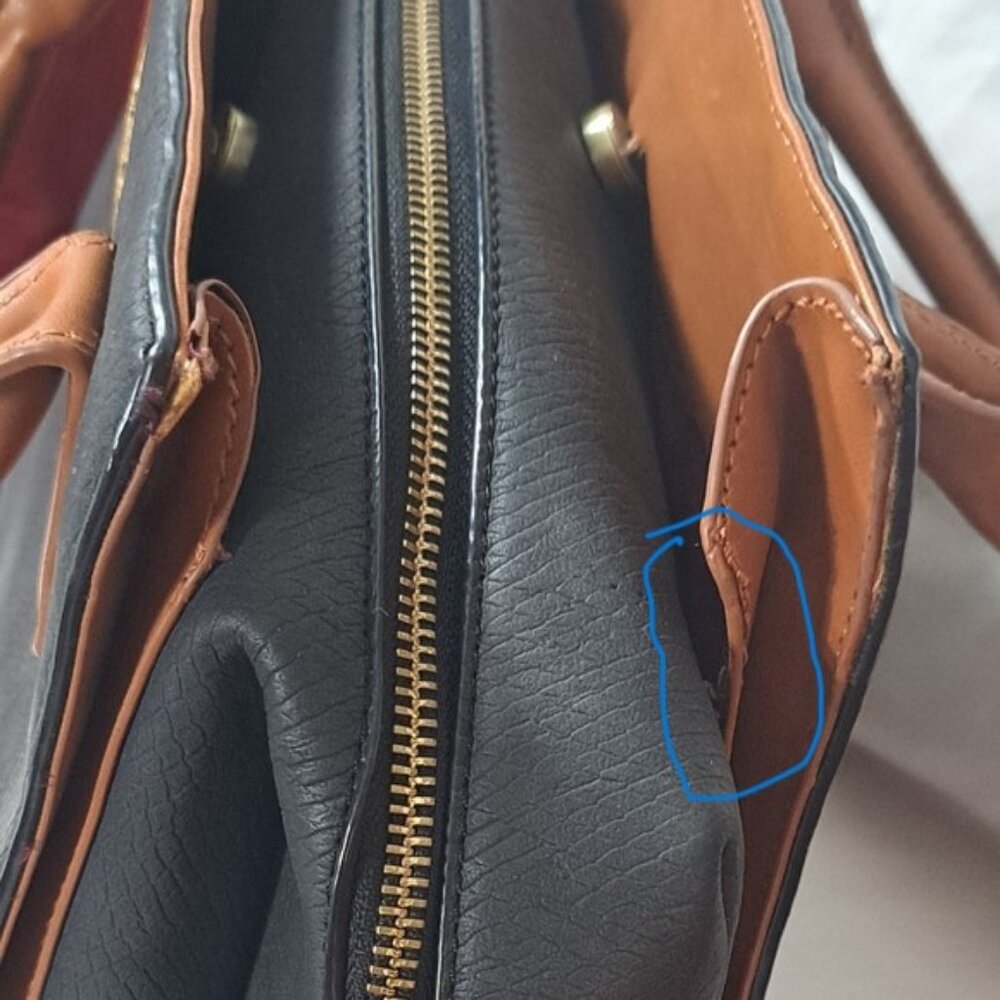 Adrienne Vittadini | Large Black/Brown Faux Leather Dome Satchel Crossbody Bag - Picture 16 of 16